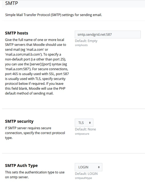 SendGrid SMTP settings 